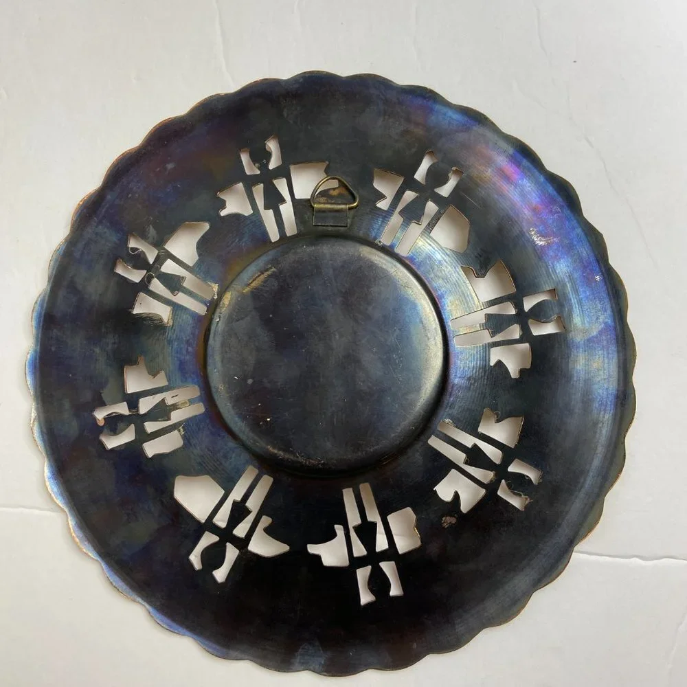 Vintage Egyptian Copper Brass Plate Hand Carved